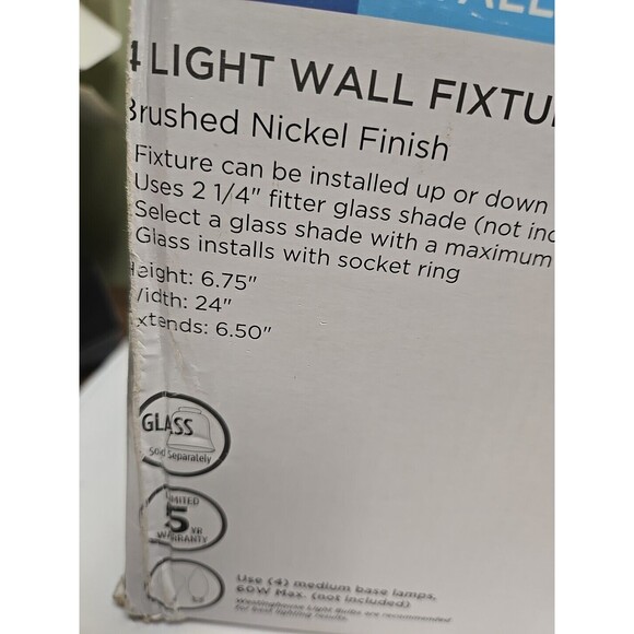 Westinghouse 63103 24"W 4 Light Bathroom Vanity Light - Brushed Nickel TESTED - Picture 3 of 5